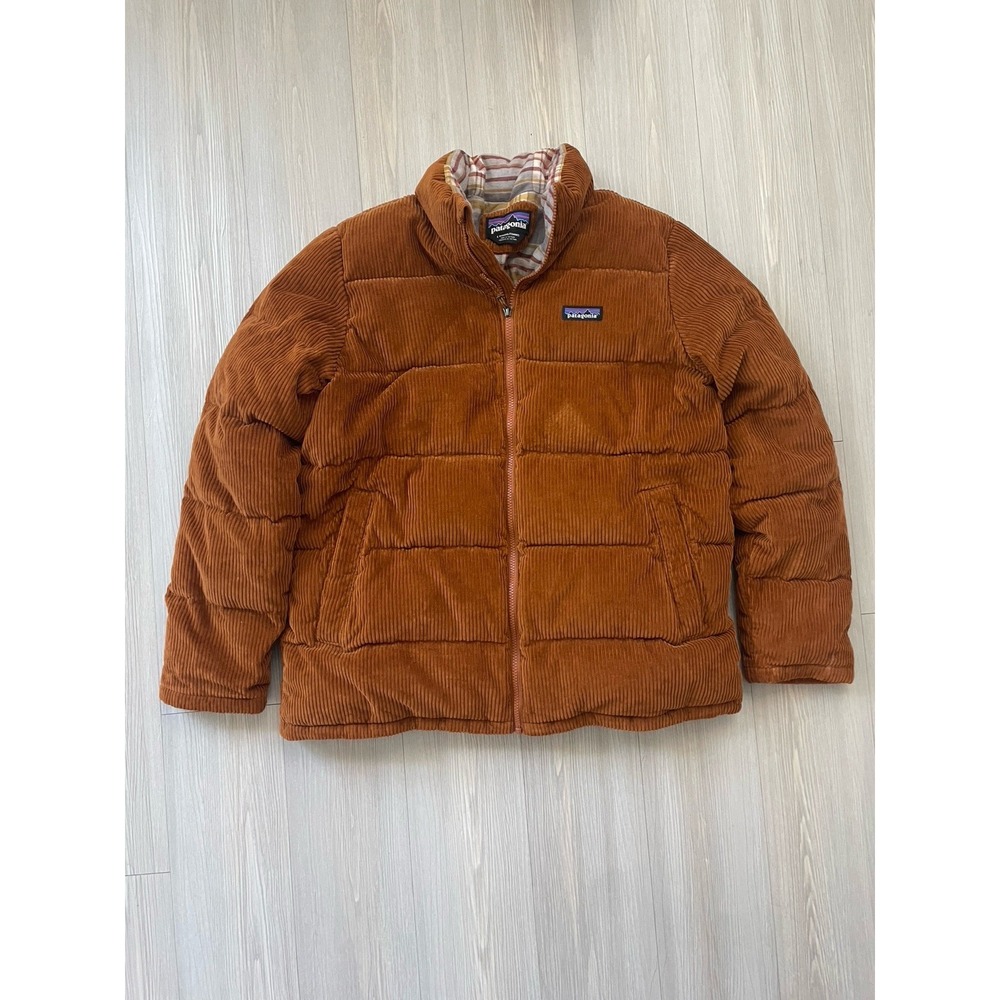 Patagonia Women's Brown Fjord Corduroy Full Zip Puffer Down Jacket Size L Autumn